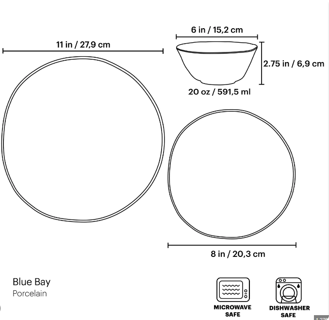 12 piece dinnerware set size