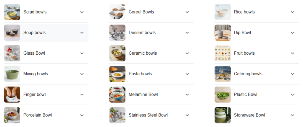 different types of serving bowls