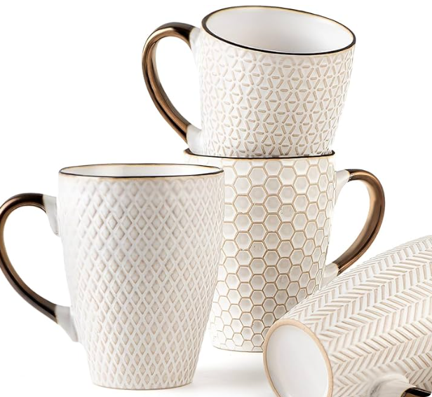 mugs with tactile designs, such as ribbed or embossed patterns, are trending