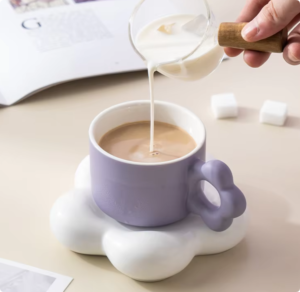 Ceramic factory stoneware cloud shape cappuccino cup and saucer gift