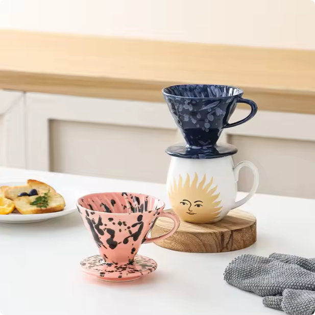 ceramic hand brewed coffee pot with filter cup drip coffee sharing pot set & coffee strainer