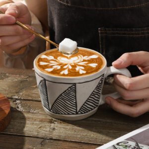 ceramic mug manufacture 12 oz vintage cappuccino coffee cup with handle for coffee shop
