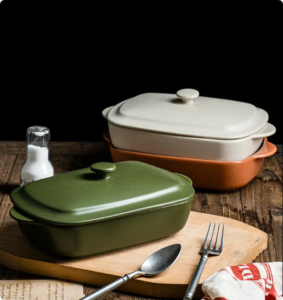 Ceramic Nonstick Bakeware Sets with Double Handle Fashion Color Ceramic Baking Dish