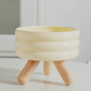 wholesale oem cat bowls logo ceramic dog bowl porcelain pet bowl with wooden footer