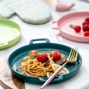 Ceramic Plate Restaurant Household Bakeware Oven Bread Baking Pan Sets Dessert Cake Meal Plate Kitchen Utensils with handle