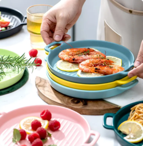 Ceramic Plate Restaurant Household Bakeware Oven Bread Baking Pan Sets Dessert Cake Meal Plate Kitchen Utensils with handle