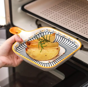 ceramic single handle dish nordic square dish baking pan cheese plate dinner plate creative retro baking pan with handle plate