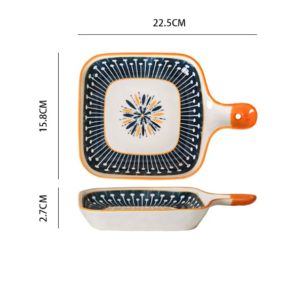 ceramic single handle dish nordic square dish baking pan cheese plate dinner plate creative retro baking pan with handle plate