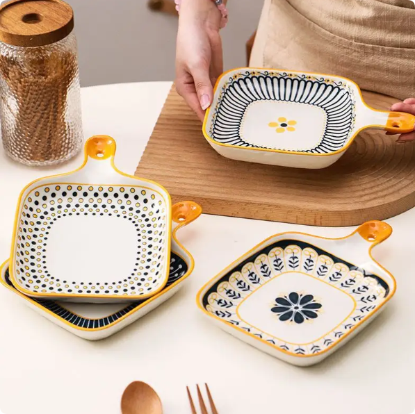 ceramic plate restaurant household bakeware oven bread baking pan sets dessert cake meal plate kitchen utensils with handle (copy)