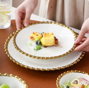 luxury modern melamine dinnerware set for 4, durable plastic dishes leaf with green plate and bowls (copy)