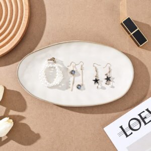 custom logo hot sale ceramic trinket jewelry dish with gold scalloped edge tray for rings earrings necklaces