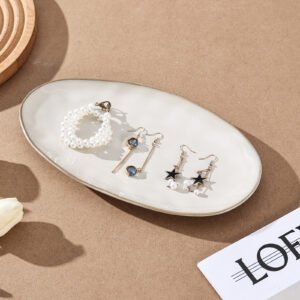 custom logo hot sale ceramic trinket jewelry dish with gold scalloped edge tray for rings earrings necklaces
