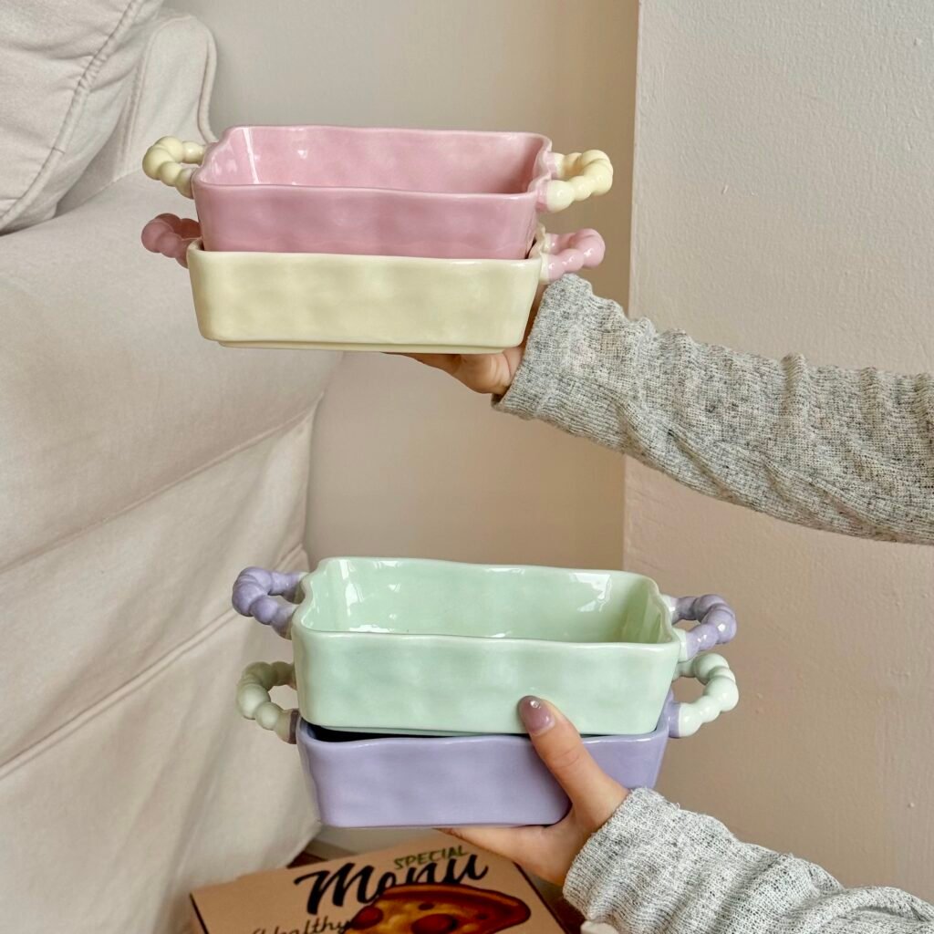 Customised One-person Microwave Oven Ceramic Bakery Plate Bake Tray Rectangular Pan
