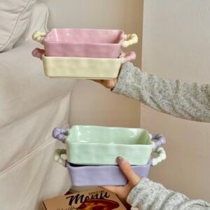 Customised One-person Microwave Oven Ceramic Bakery Plate Bake Tray Rectangular Pan