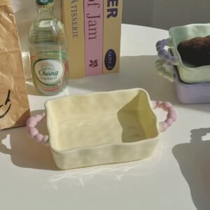 customised one person microwave oven ceramic bakery plate bake tray rectangular pan