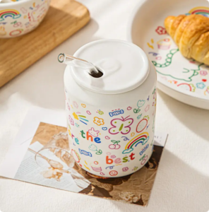 cute crockery cartoon patterns ceramic tableware bowl cup spoon plates & dishes porcelain dinnerware sets for home and kitchen bowl