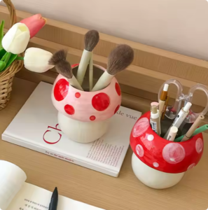 Cute Mushroom House Ceramic Storage Jar Fruit Fork Afternoon Tea Fork Set