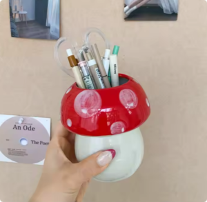 Cute Mushroom House Ceramic Storage Jar Fruit Fork Afternoon Tea Fork Set