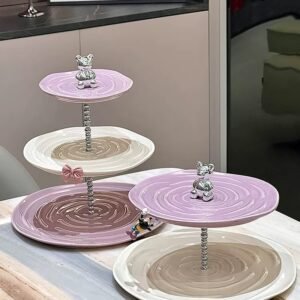 dessert serving dish 3 layer cookie cake plates ceramic candy stand with metal stand