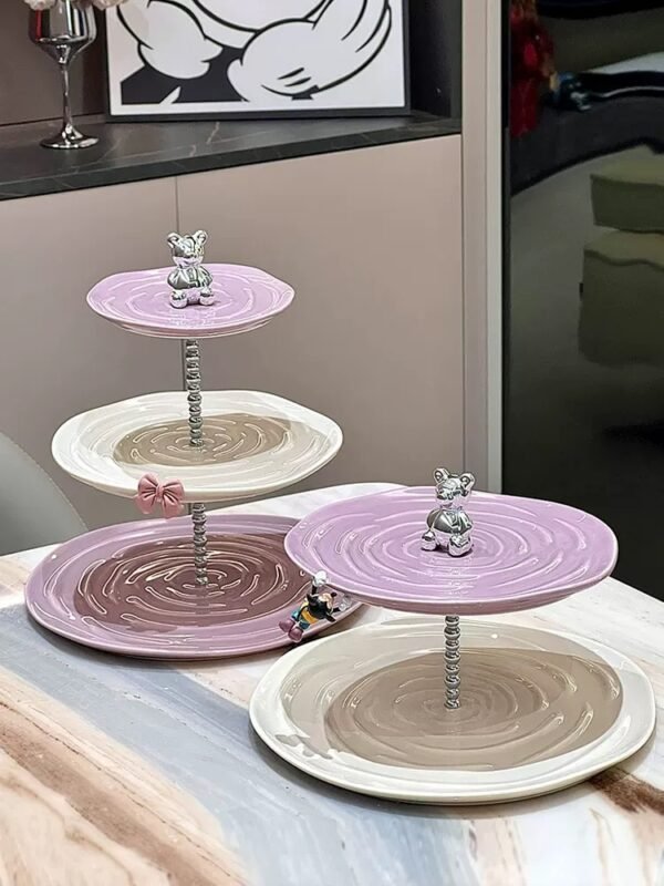 dessert serving dish 3 layer cookie cake plates ceramic candy stand with metal stand