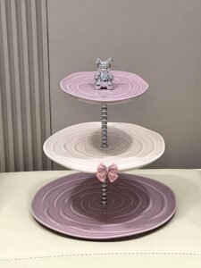 dessert serving dish 3 layer cookie cake plates ceramic candy stand with metal stand