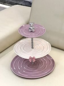 dessert serving dish 3 layer cookie cake plates ceramic candy stand with metal stand