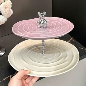 dessert serving dish 3 layer cookie cake plates ceramic candy stand with metal stand