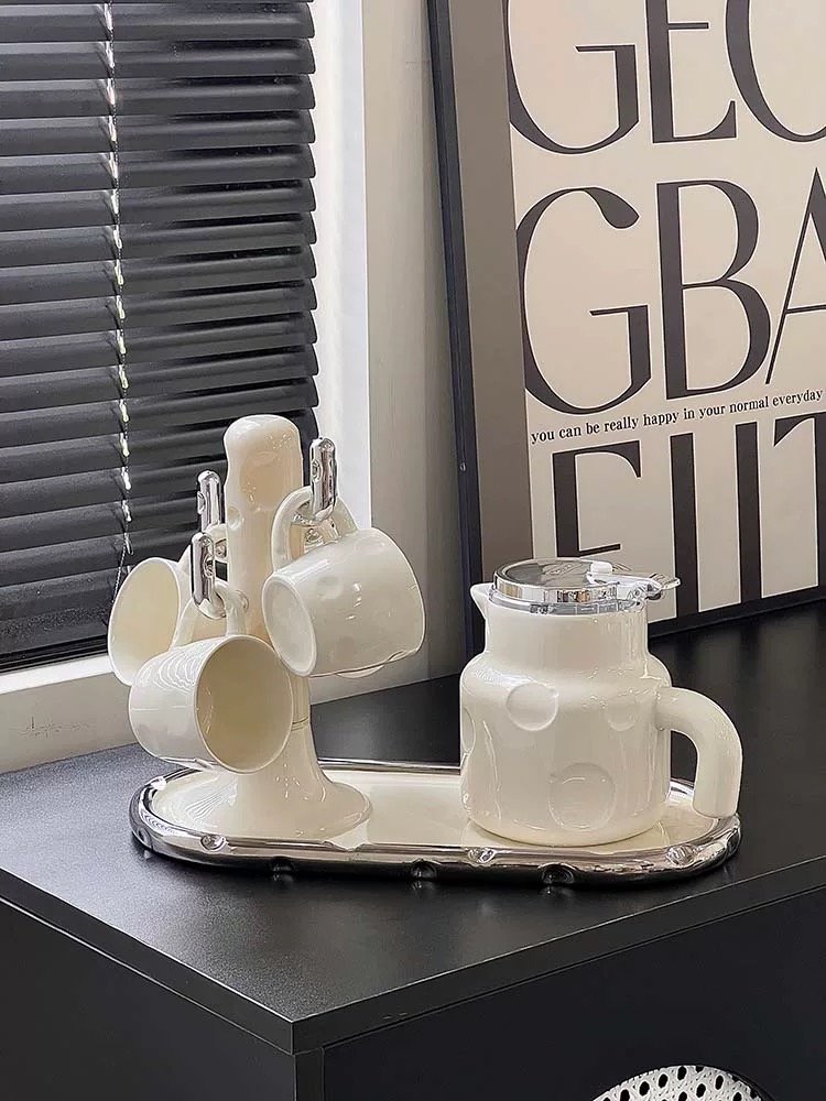 modern teatime coffee tea cup set 6 cups gold rim rroyal luxury ceramic teapot set with tray (copy)