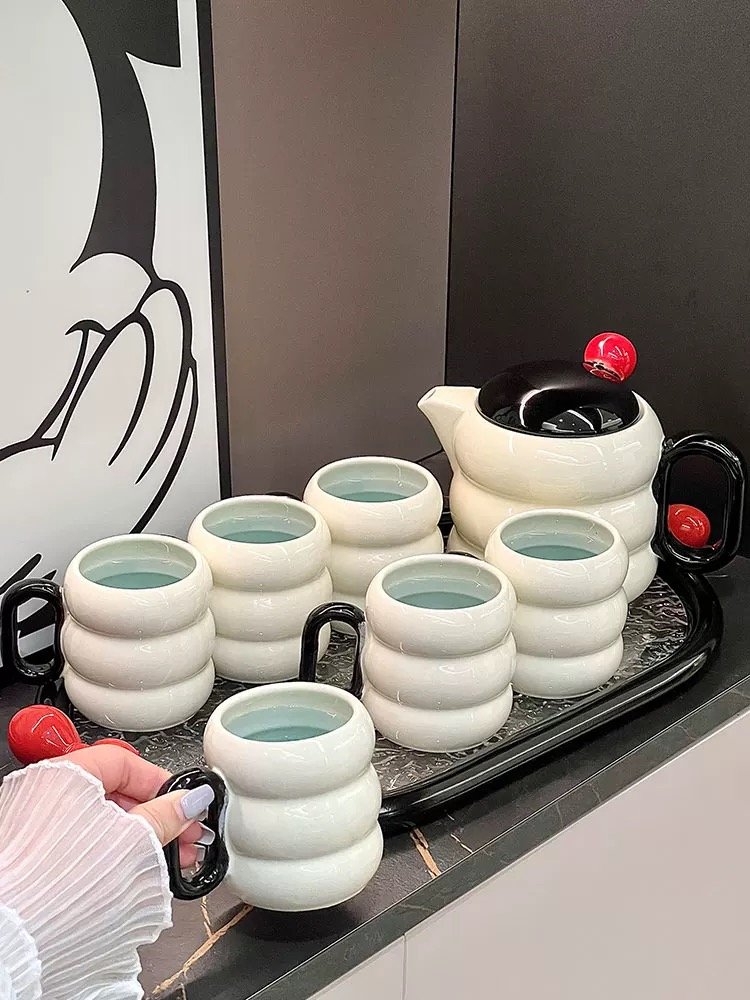 modern teatime coffee tea cup set 6 cups gold rim rroyal luxury ceramic teapot set with tray (copy)