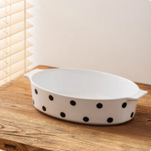 Home Baking Dishes & Pans Nordic Polka Dot White Bakeware with Handle Oval Ceramic Baking Dishes for baking