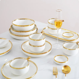 hot sale nordic color glaze marble gold rim dishes plate sets crockery tableware porcelain ceramic dinner plate dinnerware gold dinnerplate