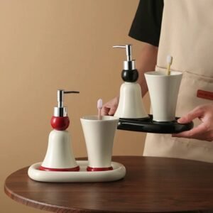 Hotel Luxury Multi-functional Liquid Bottle Dispenser Bathroom Accessories Ceramic Bathroom Set