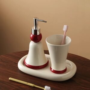 hotel luxury multi functional liquid bottle dispenser bathroom accessories ceramic bathroom set