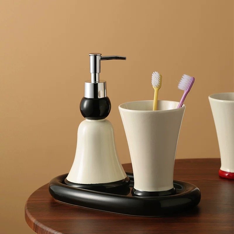 hotel luxury multi functional liquid bottle dispenser bathroom accessories ceramic bathroom set