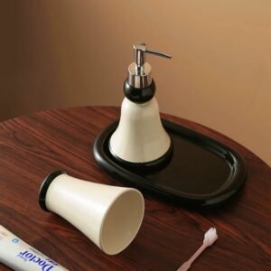 hotel luxury multi functional liquid bottle dispenser bathroom accessories ceramic bathroom set