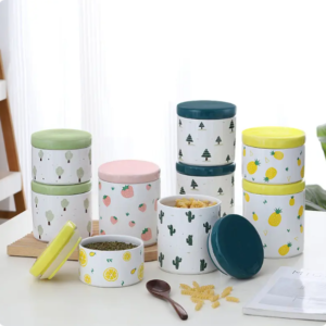 INS Creative Simple Cute Ceramic Storage Jar with Sealed Lid Freshly Designed Food Storage Jar for Coffee Beans Tea Kitchen Use