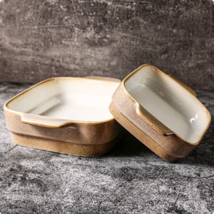 Japanese Rectangular Cake Microwave Bakeware Ceramic Dinner Set Baking Plate Porcelain Bakeware Handle Baking Dish