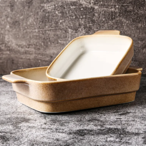 Japanese Rectangular Cake Microwave Bakeware Ceramic Dinner Set Baking Plate Porcelain Bakeware Handle Baking Dish