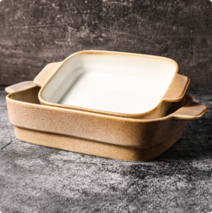 Japanese Rectangular Cake Microwave Bakeware Ceramic Dinner Set Baking Plate Porcelain Bakeware Handle Baking Dish
