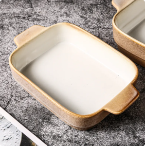 Japanese Rectangular Cake Microwave Bakeware Ceramic Dinner Set Baking Plate Porcelain Bakeware Handle Baking Dish