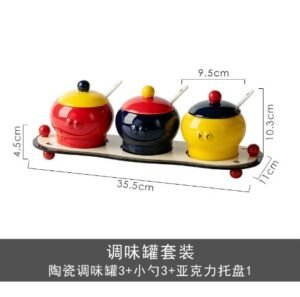 Kitchen Seasoning Ceramic Container Spice Jar Nordic Household Sugar Salt Bowls Tray Set Condiment Pot Seasoning Box Set