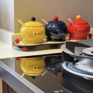 Kitchen Seasoning Ceramic Container Spice Jar Nordic Household Sugar Salt Bowls Tray Set Condiment Pot Seasoning Box Set