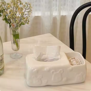 light luxury ceramic tissue box bear design with storage napkin drawer tabletop paper box for living room decor