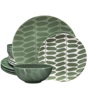 luxury modern melamine dinnerware set for 4, durable plastic dishes leaf with green plate and bowls