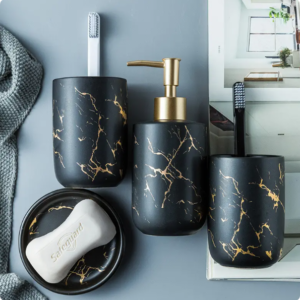 marble design ceramic bathroom accessories set soap dispenser soap dish toothbrush cup for 4