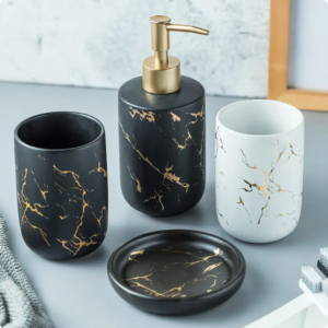 marble design ceramic bathroom accessories set soap dispenser soap dish toothbrush cup for 4