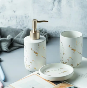 marble design ceramic bathroom accessories set soap dispenser soap dish toothbrush cup for 4