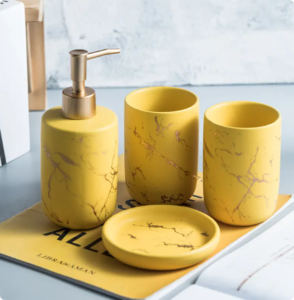 marble design ceramic bathroom accessories set soap dispenser soap dish toothbrush cup for 4