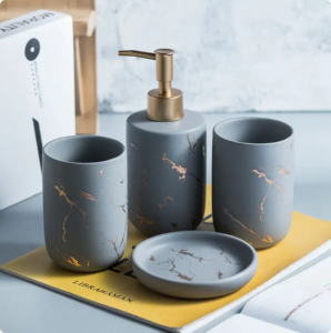 marble design ceramic bathroom accessories set soap dispenser soap dish toothbrush cup for 4