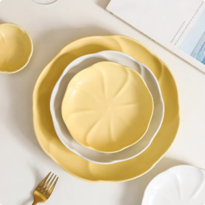 matte surface ceramic dinnerware set with embossed pattern porcelain plate bowl and sauce dish for daily home use color enamel